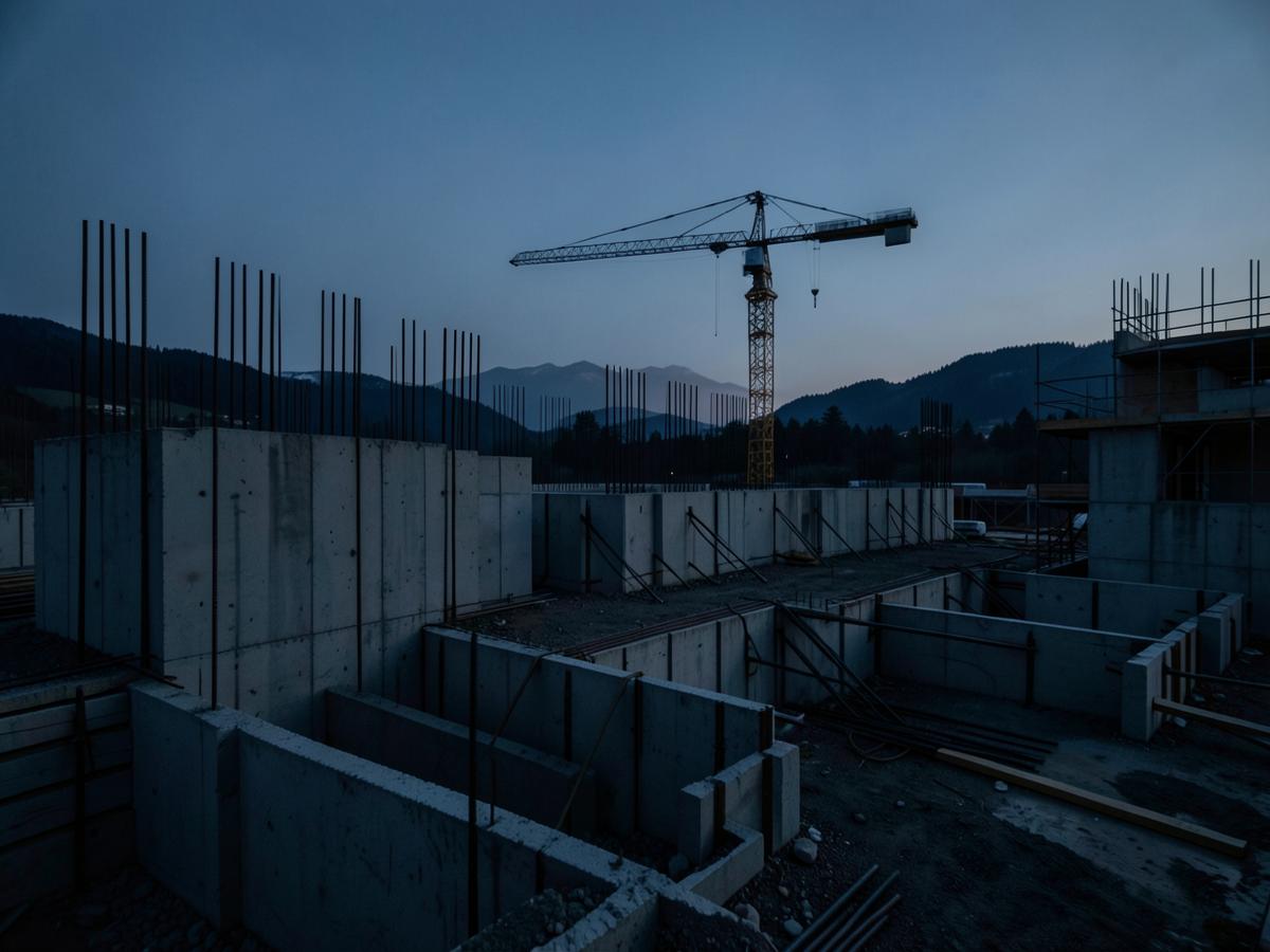 Cantiere di genio civile e tavolo di progettazione architettonica in Svizzera